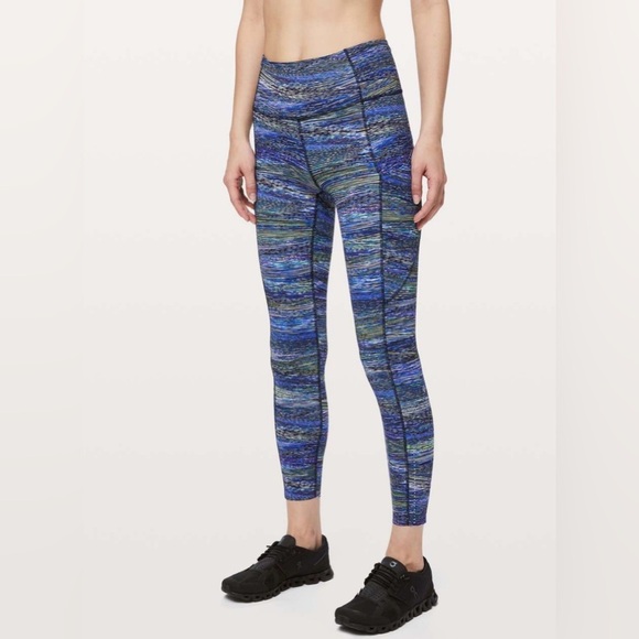 Lululemon, fast and free tight. Blue multi stripe pattern, sz 2 - Picture 1 of 10